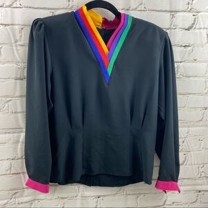 Vintage Simon Chang‎ rainbow collar, waist darting and shoulder pads